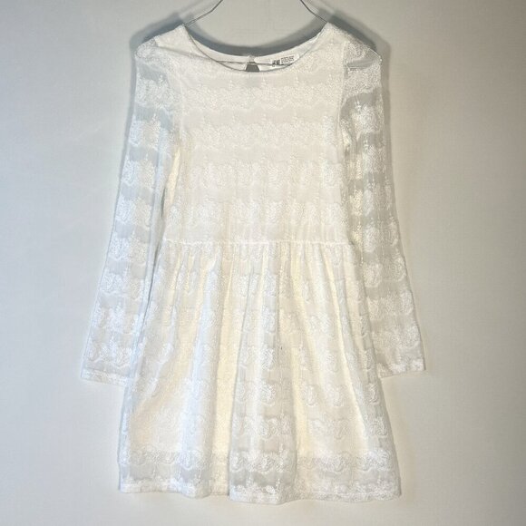 H&M Girls SZ 10 White Lace Knit Dress Soft Delicate Flower Girl First Communion - Picture 1 of 9